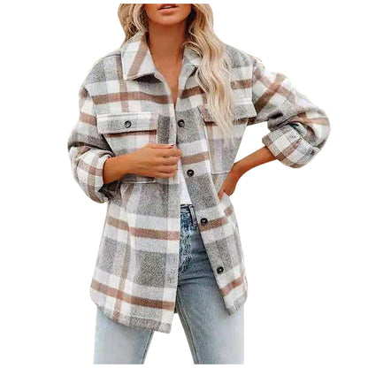 Flannel Plaid Long Sleeve Button Down Jacket Coats