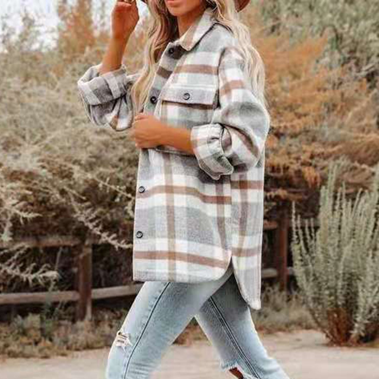 Flannel Plaid Long Sleeve Button Down Jacket Coats