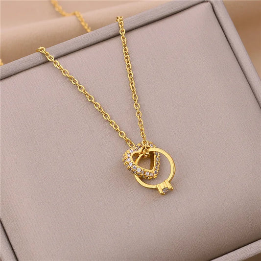 Heart Ring Cross Stainless Steel Necklace For Women