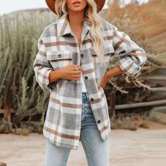 Flannel Plaid Long Sleeve Button Down Jacket Coats