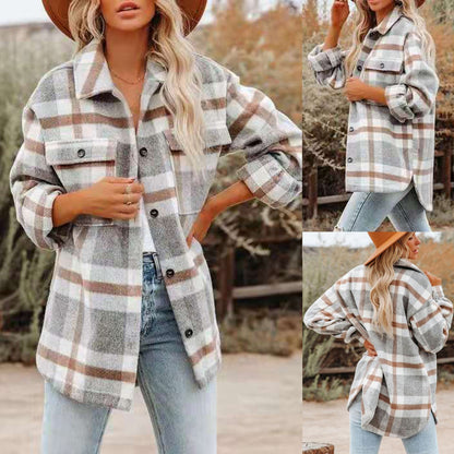 Flannel Plaid Long Sleeve Button Down Jacket Coats