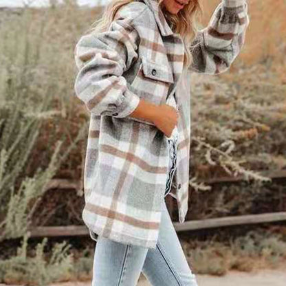 Flannel Plaid Long Sleeve Button Down Jacket Coats