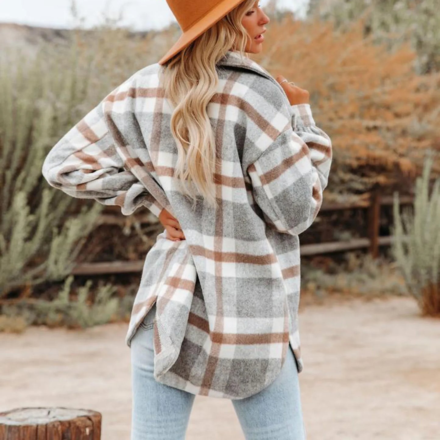 Flannel Plaid Long Sleeve Button Down Jacket Coats