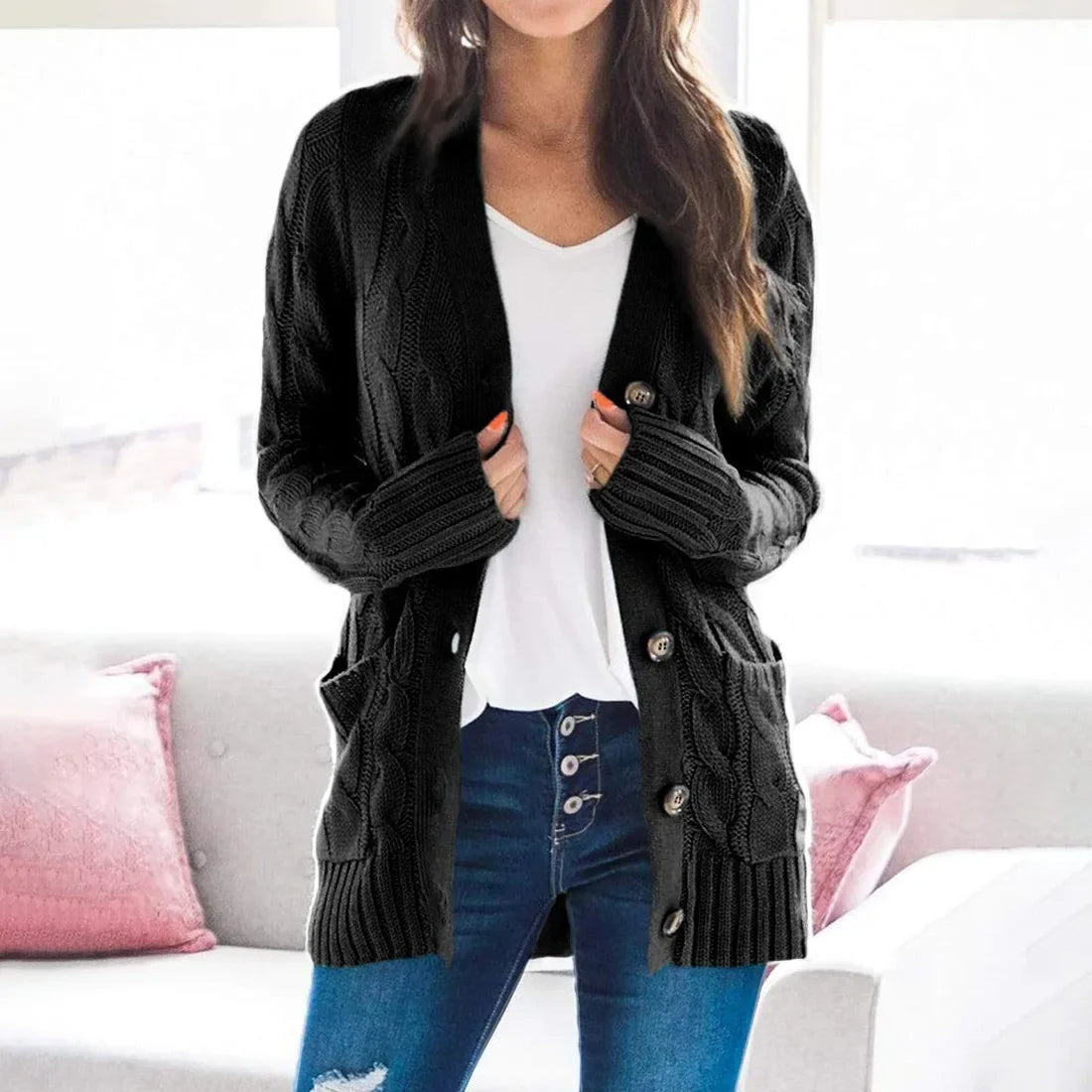 Women's Long Sleeve Knitted Top Jacket Cardigan