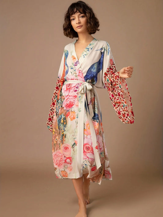 Beach Kimono for Women Peacock Printed