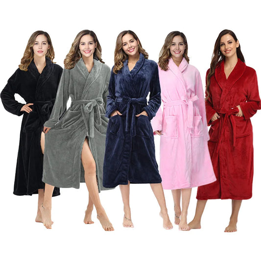 Women's Solid Color Lapel Bathrobe For Autumn And Winter