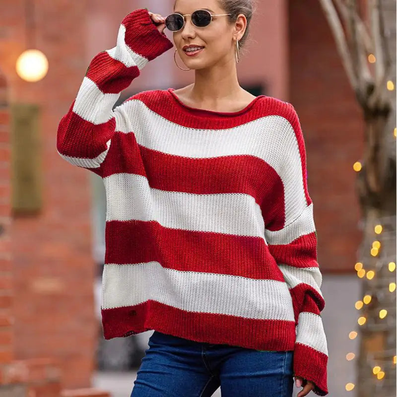 Striped Fall Long Sleeve Crew Neck