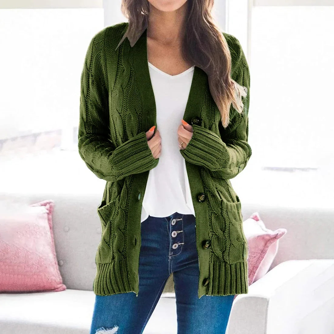 Women's Long Sleeve Knitted Top Jacket Cardigan